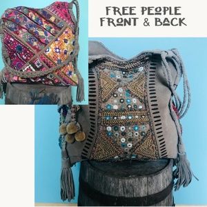 Free People Boho Embroidered Tote Bag Moroccan